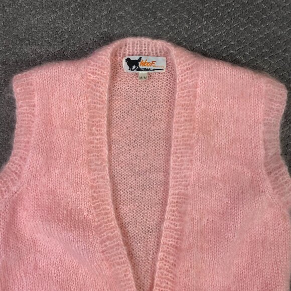 Woof Designs Mohair Wool Sleeveless Cardigan Vest Sweater Women's Medium Pink - Picture 3 of 10